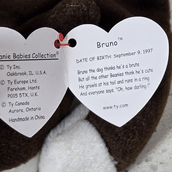 TY - Bruno - Beanie Baby Brown and White Dog Plush - Picture 5 of 5